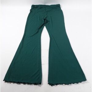 No Boundaries Pants Womens L Green Ribbed Flare Leg Lettuce Trim High Rise